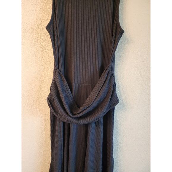 Anthropologie Kingsolver Ribbed Black Midi Dress LBD SZ Medium Sleeveless - Picture 5 of 9